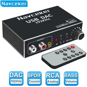 Navceker 192KHz DAC 디지털-아날로그 오디오 컨버터 광 동축 섬유 SPDIF-RCA 3.5mm USB 사운드카드 잭 오디오 어댑터 앰프 PS4 TV 용 배터리 없음