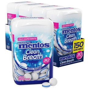 Mentos 멘토스 클린 브레스 하드 민트 인텐스 페퍼민트 150개 4팩, 상세설명참조, Peppemint, 4개