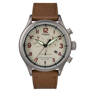 Timex 남성용 크로노그래프 쿼츠 시계 워터베리 전통 브라운/베이지. 스트랩