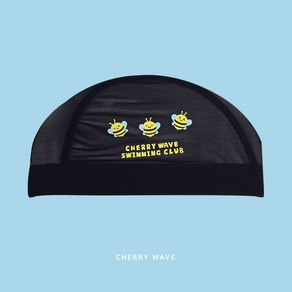 [체리웨이브] 허니비 블랙 꿀벌 메쉬 수모 남녀공용 아쿠아 롱헤어 빅사이즈 커플 귀여운 예쁜 심플 시원한 편한 수영 모자, 1개