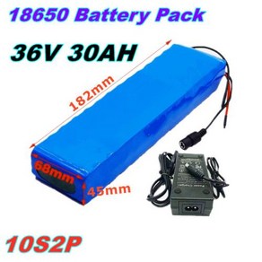 전기 자전거 배터리 팩 18650 리튬 이온 배터리 고출력 및 용량 42V 오토바이 스쿠터 36V 30Ah 10S2P 500W, [05] Black, 1개