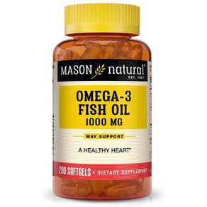 Mason Natual 미국직구 메이슨 내추럴 오메가 3 어유 1000mg 소프트겔 보너스 사이즈 200카운트 병 식이 지방산, 1개, 200정