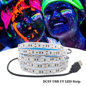 USB 5V UV LED 스트립 조명 395 405nm 자외선 5050 SMD 30led m 블랙라이트 스트링 램프 DJ 형광 파티용 1m 2m, 50cm