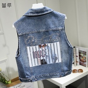 푸아이 유니크한 감성 빅사이즈 데님 베스트 여성 청조끼 S-5XL RW026