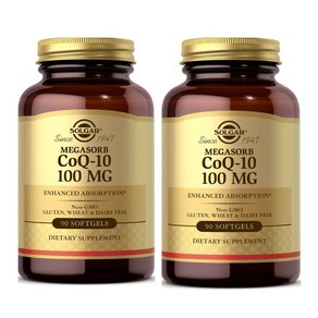 [ 1+1 ] SOLGAR 솔가 메가솔브 코큐텐 100mg 90정 소프트젤 Non GMO 코엔자임 큐텐, 2개