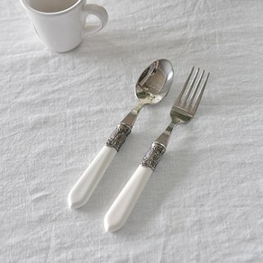 [꼬떼따블 본사] 바로크 화이트 커피스푼 & 과일포크, 커피스푼(17109), 1개