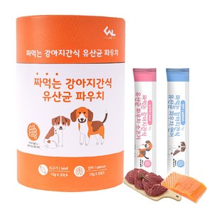 씨엔앨라이프 짜먹는 강아지간식 유산균 파우치 15g 소고기 30p + 연어 30p, 1개