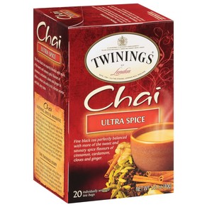 Twinings Chai Tea Ultra Spice Chai Tea Bags with 트와이닝스 차이 티 시나몬 생강 카다몬 정향이 들어간 울트라 스파이스 차이 티백