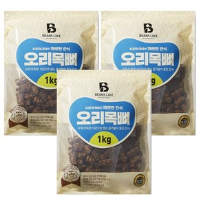 빈즈라이크 오리 목뼈 3kg (1kgx3팩) 대형견 애견간식, 3개, 1kg