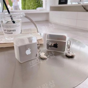 거울 에어팟 케이스 미러 Apple Aipods 무선 블루투스 이어폰 커버, 블랙 로고 + 펜던트, 에어팟 3, 1개