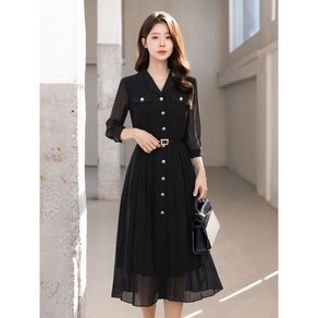 시크라인(~XXL까지) 쥬드 시스루 쉬폰 플레어 벨티드 원피스 봄 가을 오피스 하객룩 데이트 모임 미시 빅사이즈