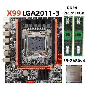 X99 키트 마더보드 세트 LGA2011-3 E5 2680V4 프로세서 16GB DDR4 ECC 메모리 PCI-16 USB3.0 서버 M-ATX NV, 1) 마더 보드