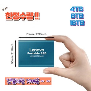 Lenovo SSD 와장메모리 저장장치 외장하드 16TB 8TB 4TB, 블루