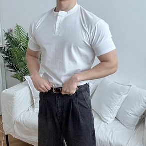 AOKADA 남자 스탠드카라 머슬핏 반팔 이너 라운드 티 남성 티셔츠