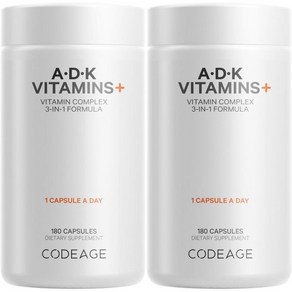 Codeage 코데이지 ADK 비타민 보충제 - 필수 A D3 5000 IU K1 및 K2 (MK4 MK7) 6개월 공급 A D K 비타민 1회 제공량당 1캡슐 비 GMO, 2, 1개, 180정