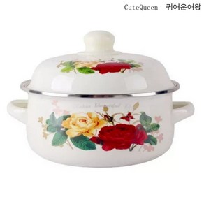 CuteQueen 귀여운여왕 도톰 16-20CM 쓰리피스 법랑 냄비 양수냄비 찜기 라면그릇, 16CM(1 개), 큰 장미/두껍게, 1개