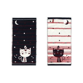 일러스트 주방 수건 핸드 타올 ﻿(27 x 46 cm), 아기고양이 (네이비), 1개