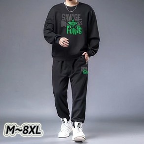 JUSTFEELING M-8XL 남성운동복세트 기모 보온 따뜻한 겨울 트레이닝복 프린팅 데일리룩 캐주얼 방한 긴팔맨투맨 운동조거팬츠 상하투피스