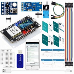 ESP32 기상관측소 및 기상계측기 키트 WiFiBTBLE 일체형 0.96 OLED 보드 DHT11 온도 습도 BMP180 대기압 BH1750 아두이노 IoT 스타터용 광센서, 1개