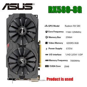 그래픽카드 3060 ti tx 2060 3070 3080 4070 1650 중고 ASUS 그래픽 카드 AMD RX 580 8GB GDDR5 GPU 비디, RX 580 8GB 2048SP, 01 RX 580 8GB 2048SP