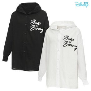 [디즈니골프 중계점] [스팍스] *24년 SS신상 70%SALE* 여성 벅스버니 린넨 후드 긴팔 남방 셔츠 (2Colo) 전면 레터링 후면 캐릭터 디자인 스타일러쉬한 후드셔츠