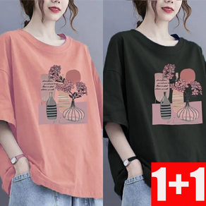 지고다그 1+1 여성 꽃 프린트 티셔츠 캐주얼 반팔 티셔츠 여름 반팔 티셔츠 그래픽 티셔츠 편안한 스타일 티셔츠 ZXC40094