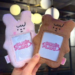 털 포카홀더 귀여운 동물 모에화 포토카드 키링, 1개, 곰돌이