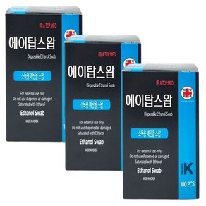 에이탑스왑 일회용 알콜솜 100매 3박스 개별포장 에탄올 스왑 소독용, 3개