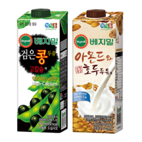 정식품 베지밀 (검은콩 고칼슘 하나 아몬드와 호두 하나) 총2팩구성 950ml 견과류 뼈건강 고소한맛 달콤한맛 다이어트 식사대용 식이섬유 대용량