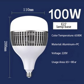 슈퍼 파워 E27 LED 전구 차고 조명 가정용 100W 고휘도 LT012-S 220V 11x20cm 1 개, [01] 100W, 1개, 01 100W