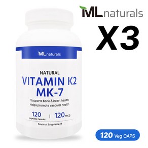 3병 [미국빠른직구] 신제품 마이라이프 내추럴스 비타민 K2 120mcg (as MK-7) 120정 (12개월), 3개