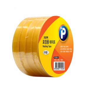 [프린텍] 포장용 테이프 OPP재질 박스 테이프 물레방아테이프 (투명 갈색), P1220-4(12mmX20M 투명 4롤)