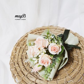메이비플라워 연핑크장미 미니꽃다발 조화꽃다발 기념일꽃다발 납골당꽃 납골당조화, (포장컬러)연카키, 1개