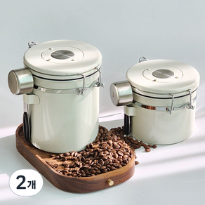 프리즈마 베큠 씰 커피 캐니스터 350g 스테인리스 원두 밀폐용기, 2개, 화이트