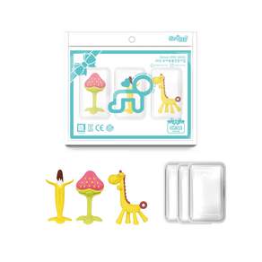 앙쥬 치발기3p + 케이스 3p 집게홀더 세트, 초코바나나+3D딸기+기린, 혼합 색상, 1세트