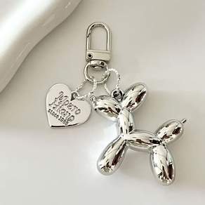 Silver balloon dog 은색 강아지 풍선 키링 하트 팬던트 벌룬독 열쇠고리 버즈 에어팟 키홀더, 1개, 실버하트 실버독