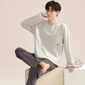 Elle 남성 실내복 세트 순면의 캐주얼 패션 파자마 세트 긴팔+긴바지