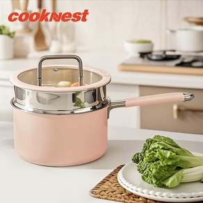 CookNest 인덕션 316스텐 편수냄비 이유식 찜기 냄비, 1개, 핑크, 18cm