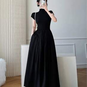 투니스 여성 반폴라 A라인 롱 반소매 원피스