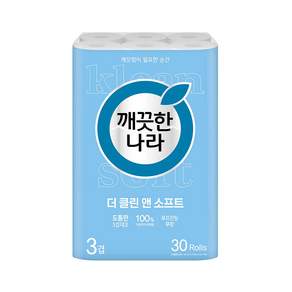 깨끗한나라 3겹 더 클린 앤 소프트 화장지, 1세트, 30개입, 30m