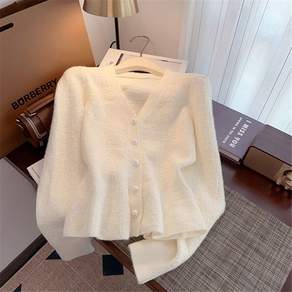 COSYEVNO 여성 가디건 가을 브이넥 빈티지 엘레강스 시크 루즈핏 캐주얼 프릴 진주 버튼 상의 CXJzzs-44