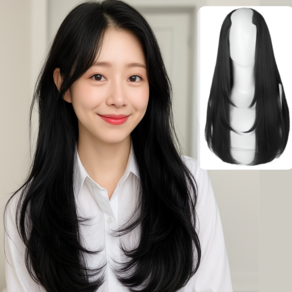 제타리온 레이어드 긴머리 수제 반가발 붙임머리 부분가발, 1개, 딥내추럴블랙