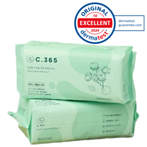 C.365 일회용 페이스타올 순면 100% 독일Dermatest 무형광 유아동안전 항균, 1개, 60개입