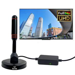 브리사 디지털 TV 안테나 자석 스탠드형 UHD 지상파 실내 수신기 USB 증폭기, 블랙, 1개