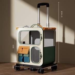 먀오샤오위안 대형 캔버스 반려동물 이동 가방 2in1 - 백팩+캐리어 통기성 우수 휴대용 멀티펫 여행 캐리어 (강아지 고양이), 1개, 녹색-주황색