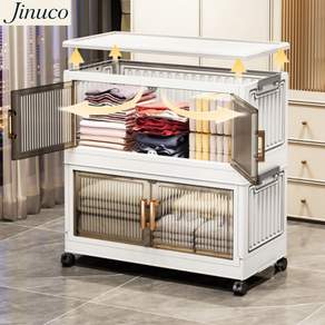 JINUCO 지누코 2단 60cm 대용량 접이식 리빙박스 수납장 수납합 정리함 옷보관함, 투명