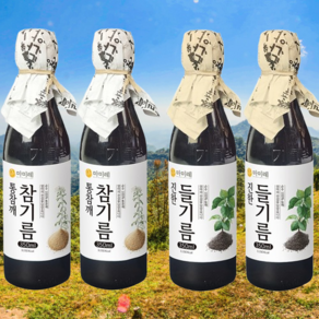 마미레 고소한 통참깨 참기름 350ml 2병 + 마미레 진한 들기름 350ml 2병, 4개