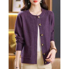 COSYEVNO 중년 엄마 코트 가을 니트 끈무늬 패션 캐주얼 숏 버튼 스웨터 CXJks-20