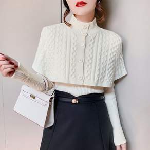 해피유통 반폴라 니트 긴팔 케이프 가을겨울 니트 스웨터 꽈배기 투피스Y1