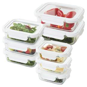 네오플램 클린 내열유리 반찬통 밀폐용기세트 직사각 혼합 8P, 1세트, 직사각 혼합 8종세트